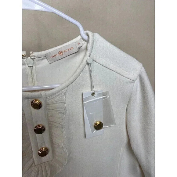 Tory Burch Crepe Ruffle Placket Dress in New Ivory Womens Size 10 NWT Formal - Picture 11 of 15